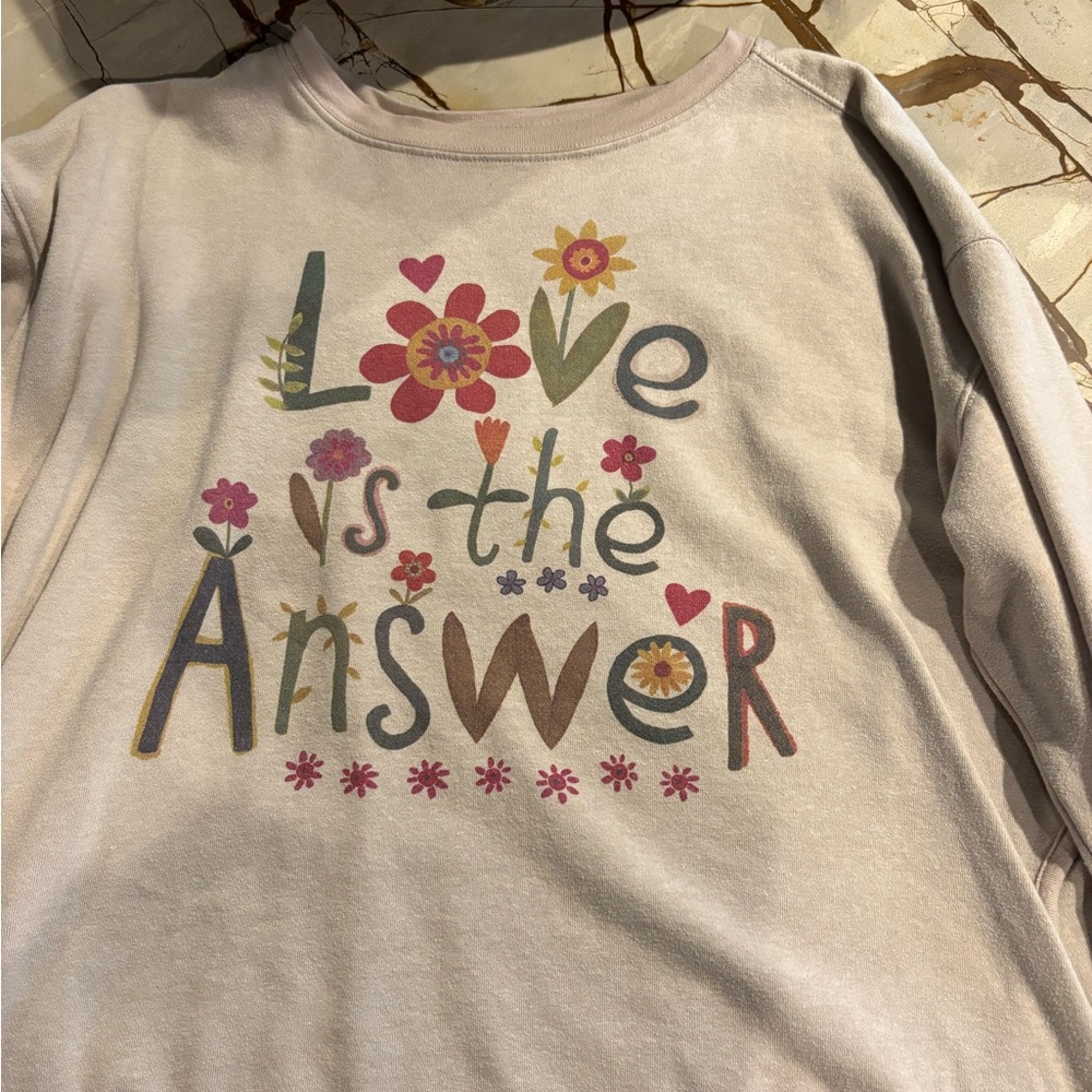 NATURAL LIFE Love is the Answer Sweatshirt - Cream with Multicolor Design